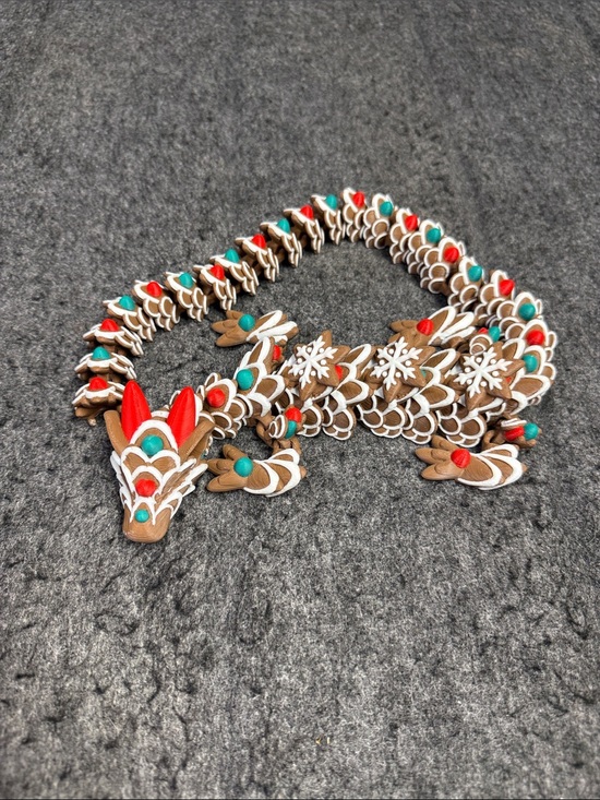3DPrinted Other - 3D printed Kids Gingerbread Dragon Necklace with Red & Teal Accents
